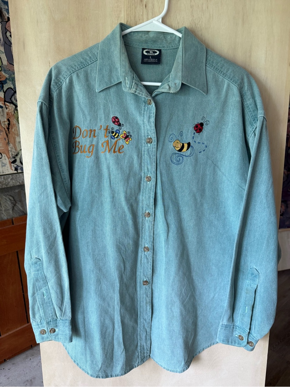 Three Rivers Light Green Denim “Don’t Bug Me” Shirt- Large